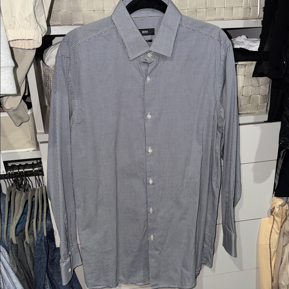 Hugo Boss Gray Sear sucker Checkered Casual Shirt